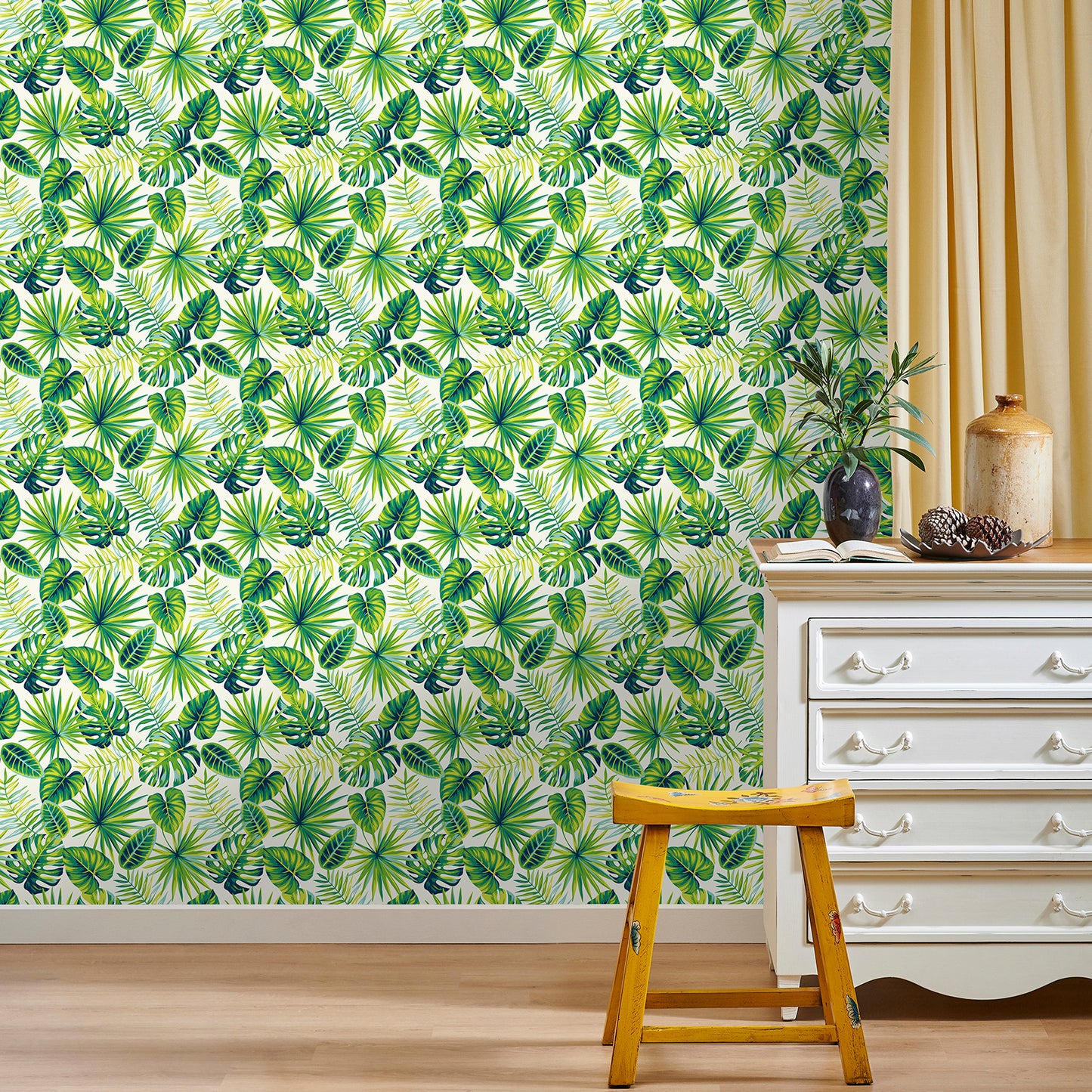 Tropical Palm Leaf Floral Wallpaper