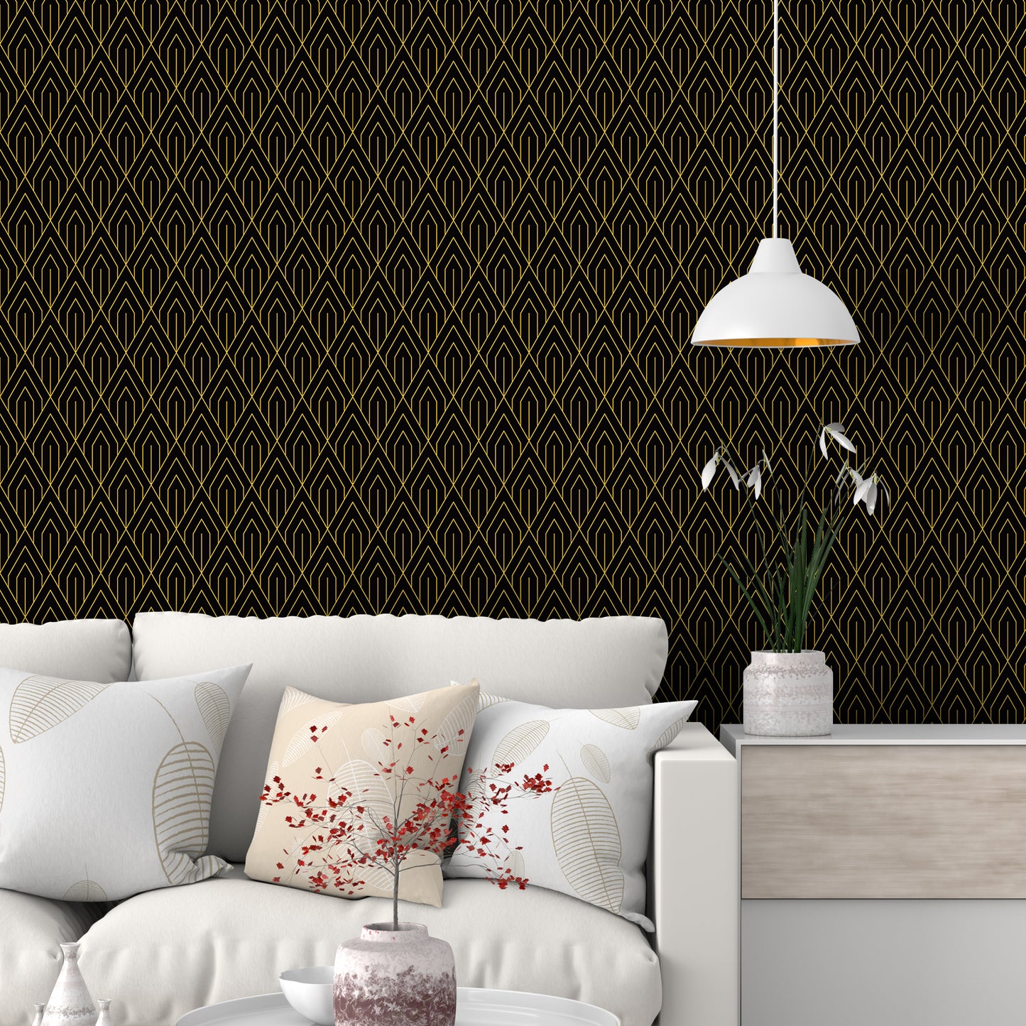 Black and Gold Modern Geometric Wallpaper