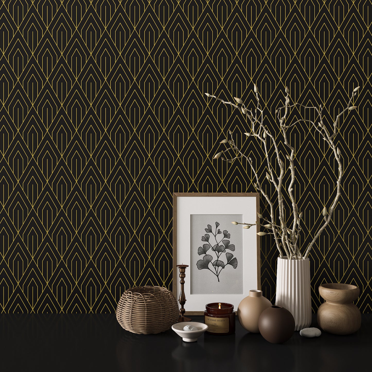 Black and Gold Modern Geometric Wallpaper