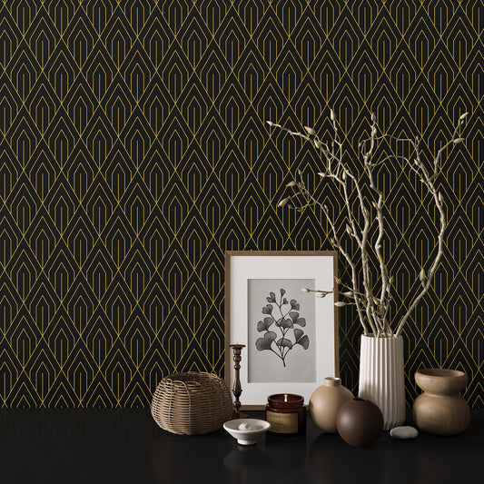 Black and Gold Modern Geometric Wallpaper