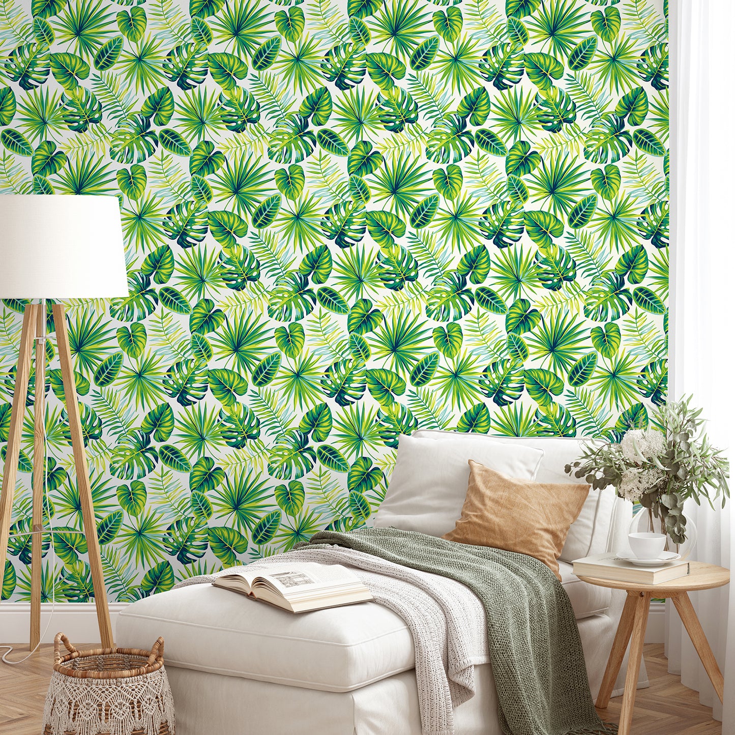 Tropical Palm Leaf Floral Wallpaper