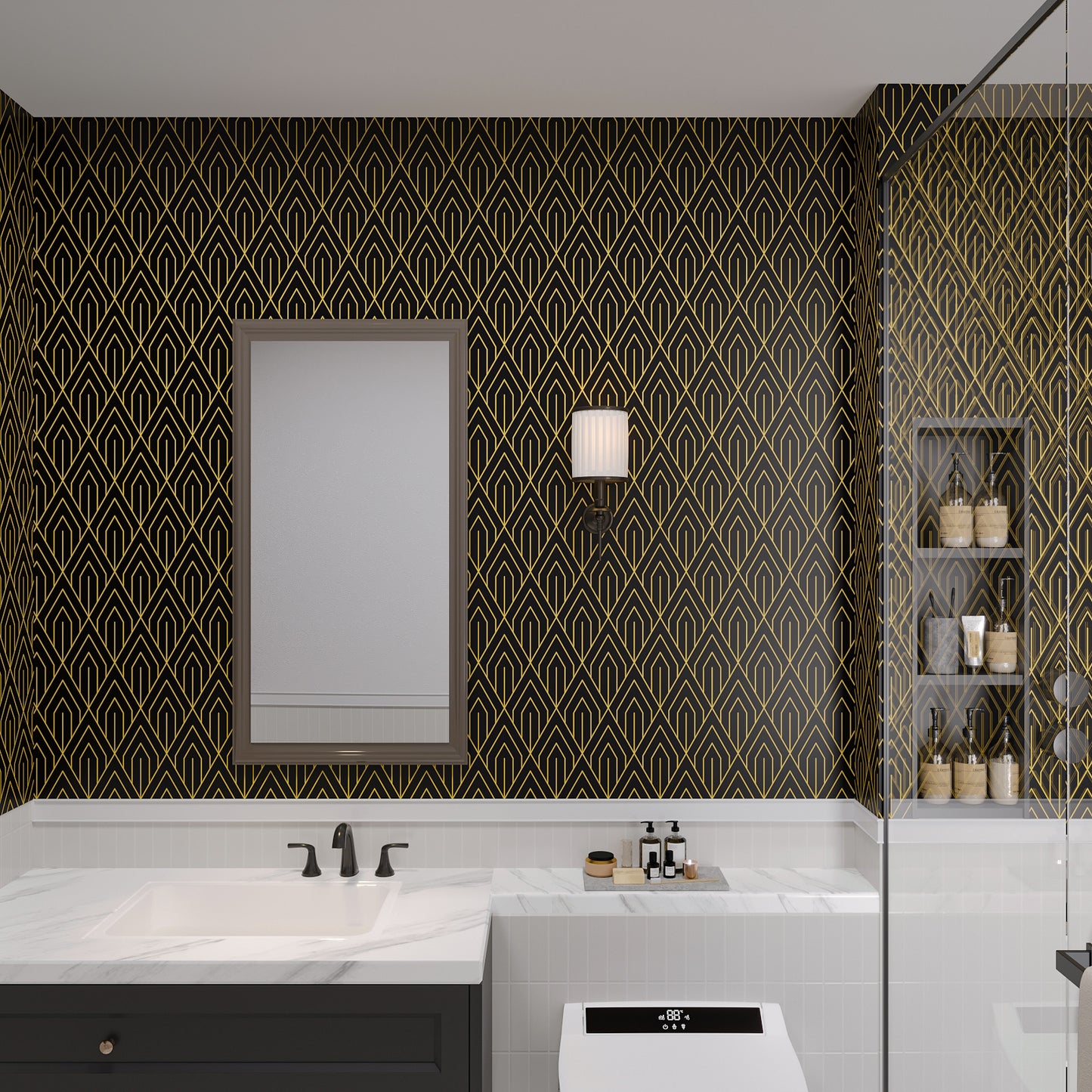 Black and Gold Modern Geometric Wallpaper