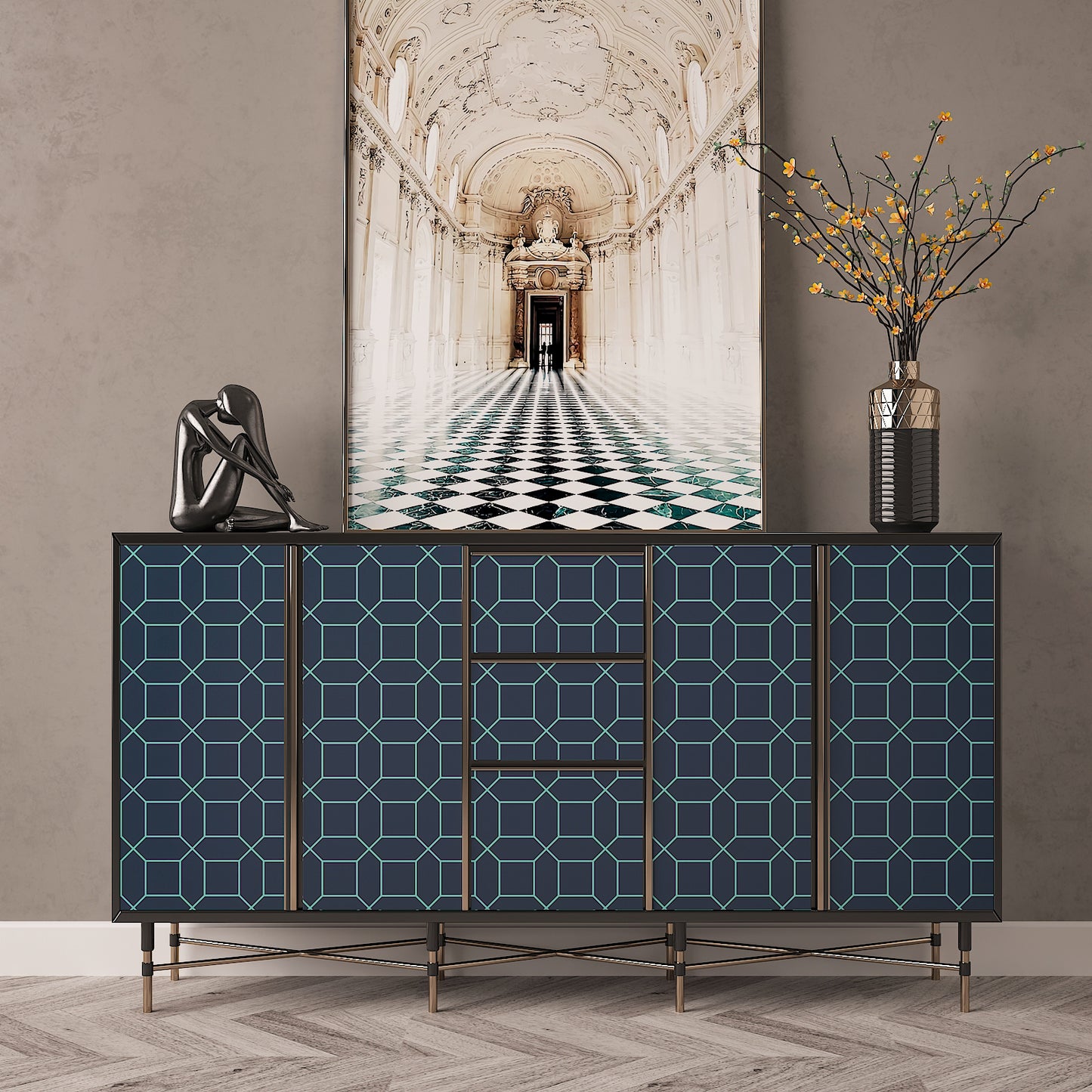 Navy Blue Geometric Wallpaper