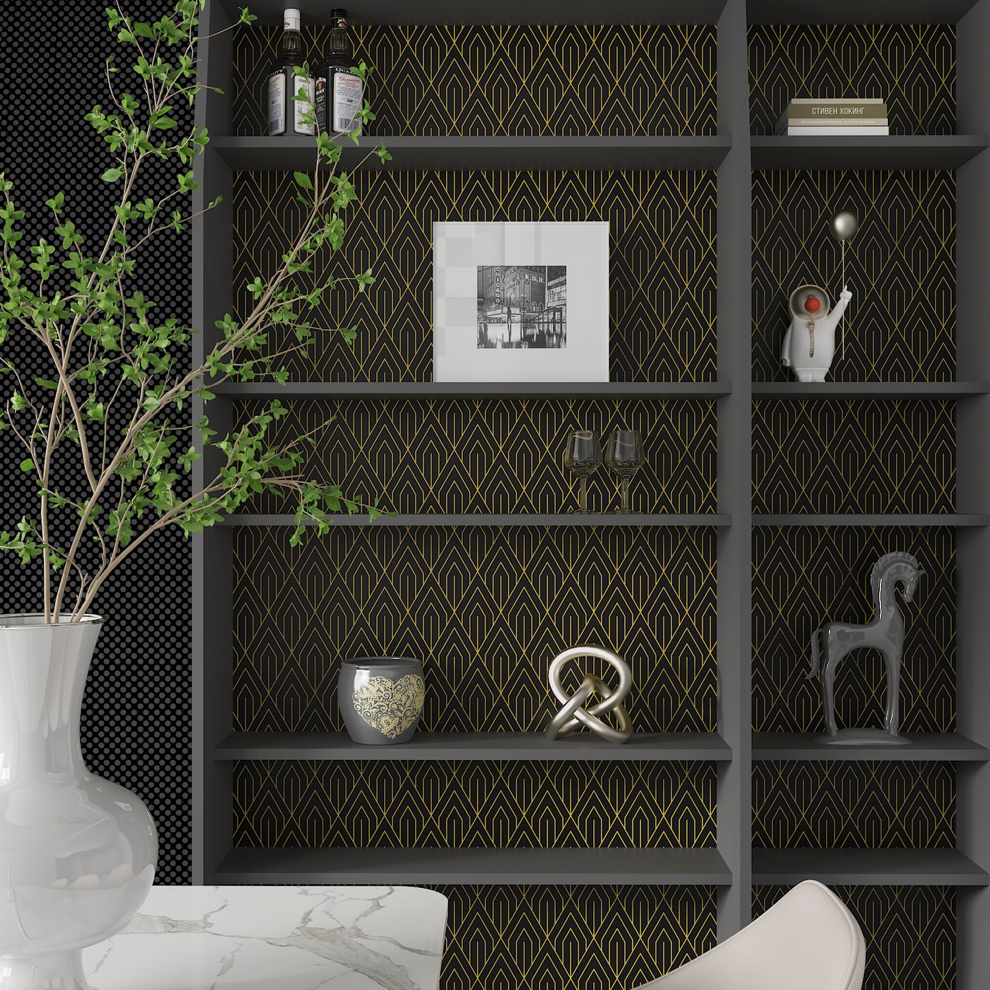 Black and Gold Modern Geometric Wallpaper