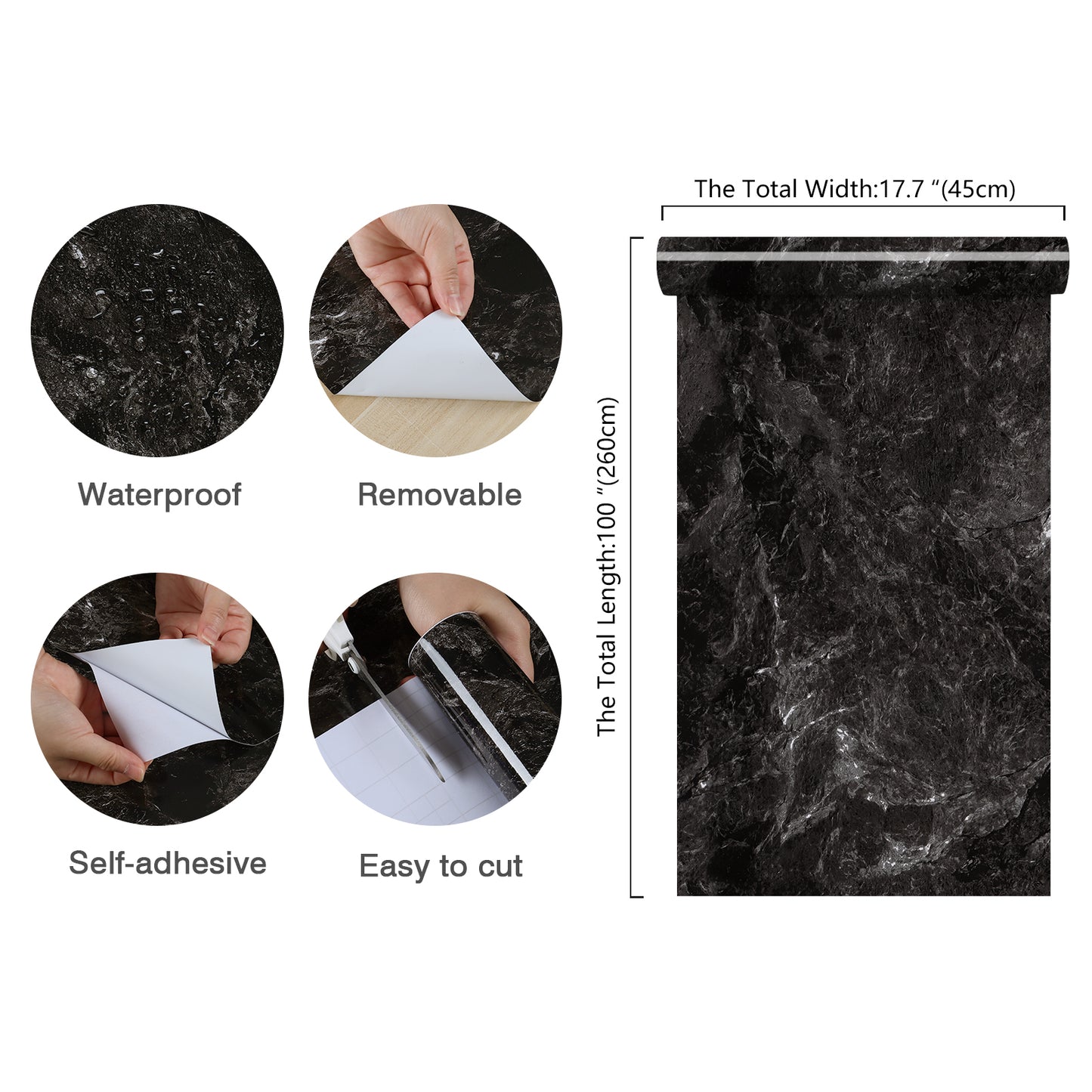 Black Marble Peel and Stick Contact Paper