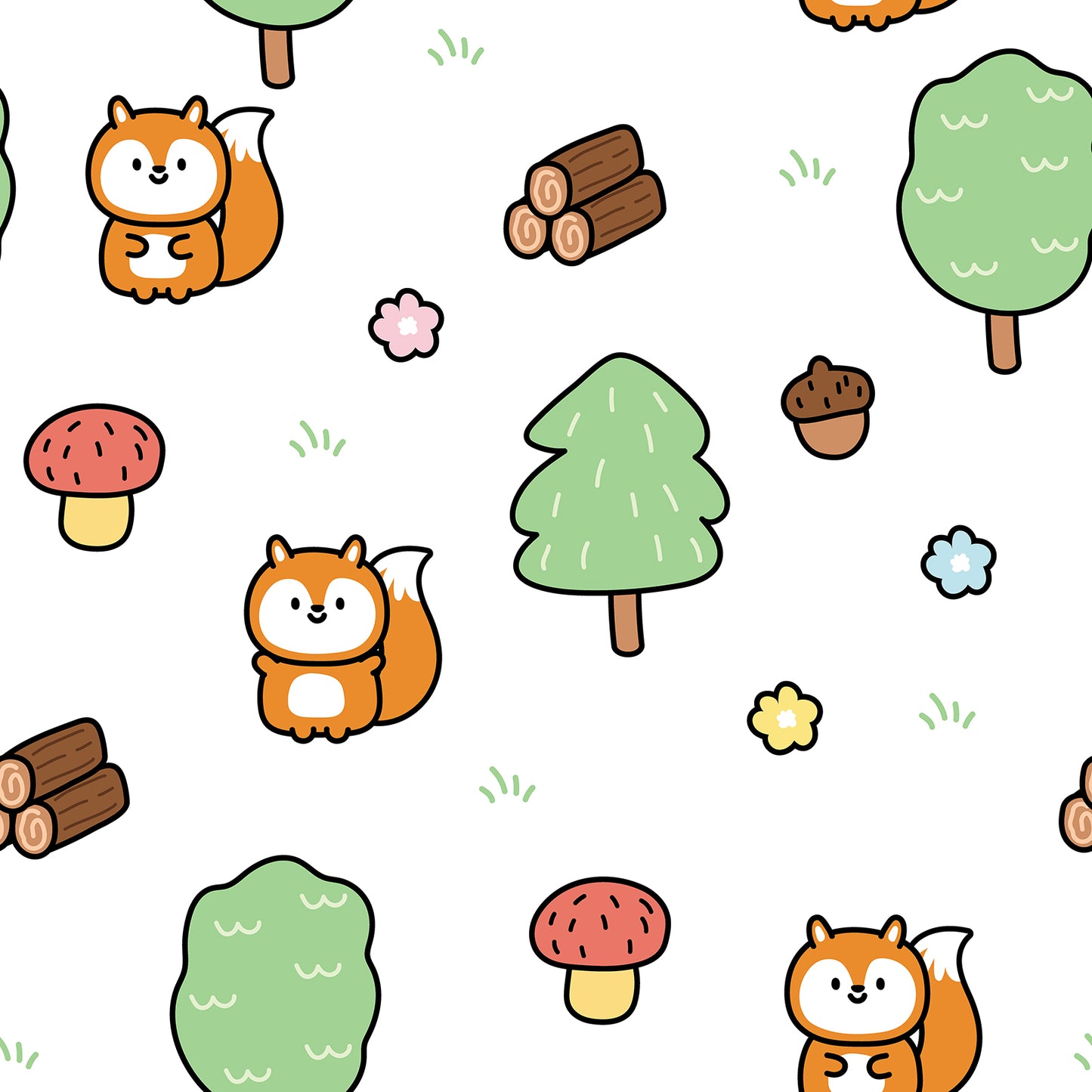 Cute Squirrel Mushroom Nursery Floral Wallpaper