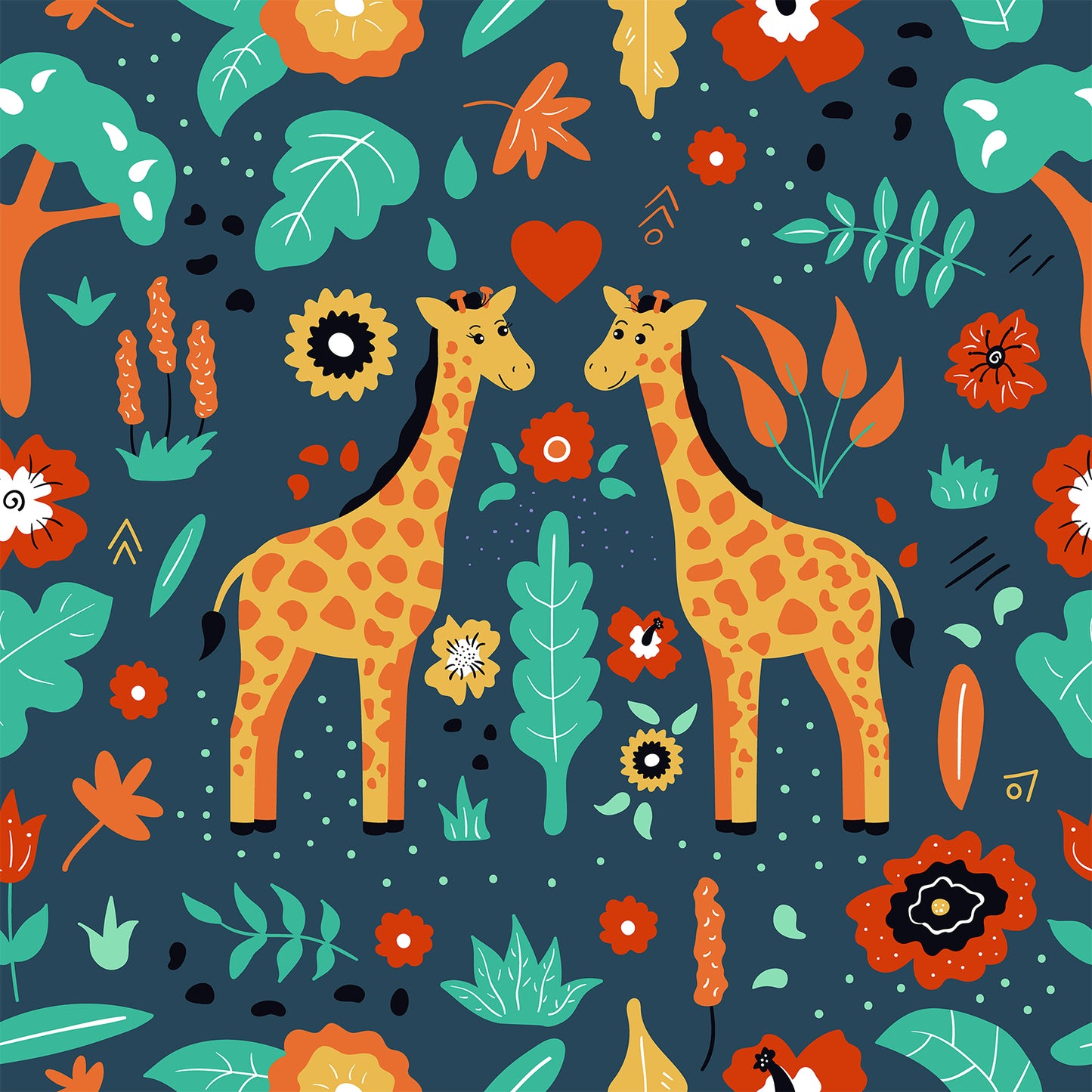 Cartoon Animals Print Nursery Floral Wallpaper