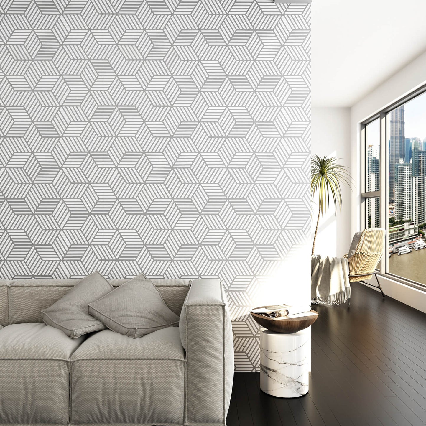 chichome-silver-geometric-hexagon-wallpaper-for-living-room