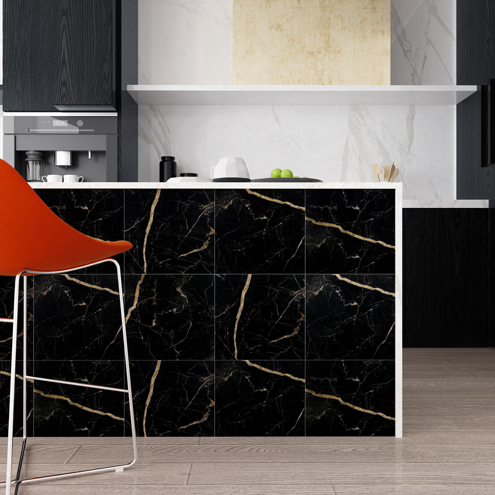     adhesive-tile-stickers-for-kitchen-island-decorative-black-marble-look