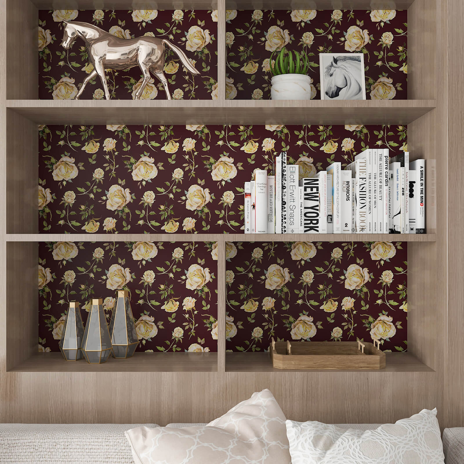    beige-rose-leaf-stick-on-mural-decorative-for-shelf-lining