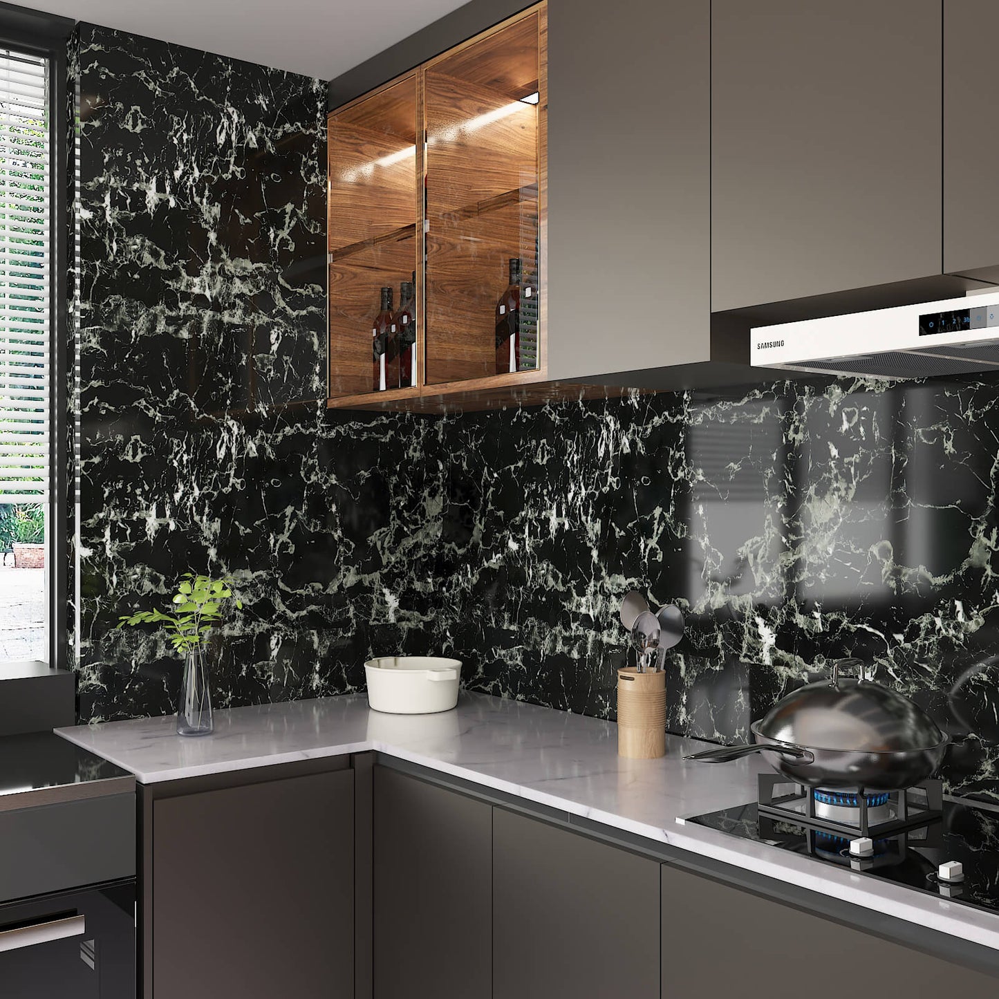 black-marble-wallpaper-for-kitchen-backsplash-oil-proof