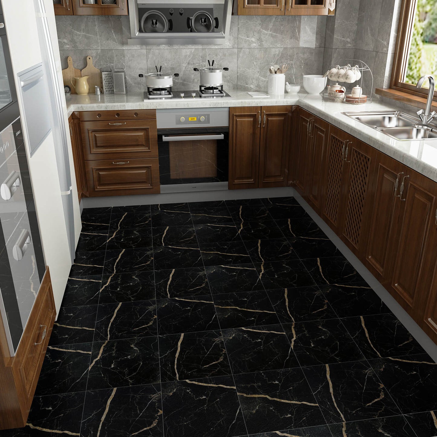     black-oil-proof-marble-tiles-for-kitchen-floor