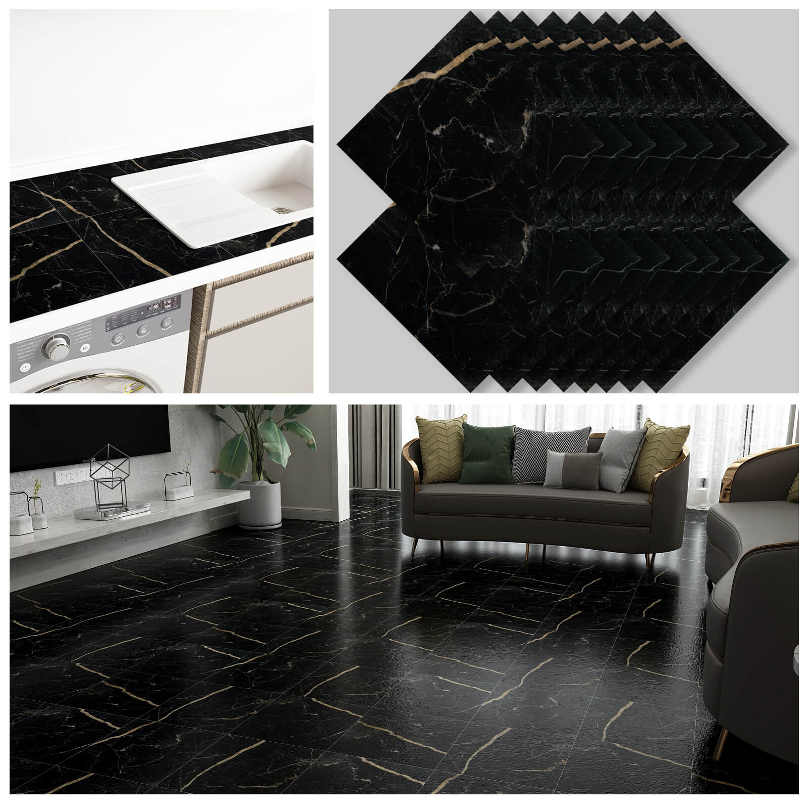     chichome-black-marble-vinyl-flooring-tiles-16-pack