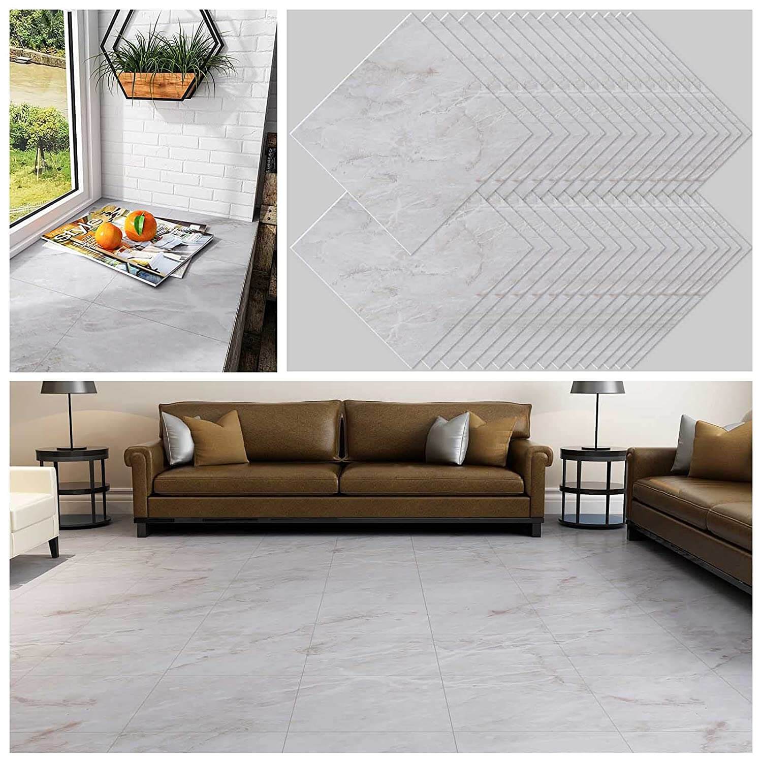 Light Grey Marble Vinyl Floor Tiles Chihut 9609