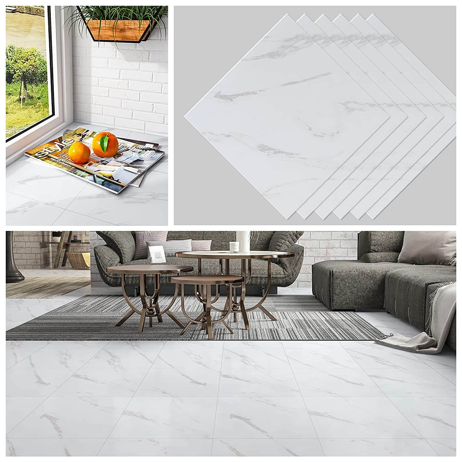 White Marble Vinyl Floor Tiles – CHIHUT