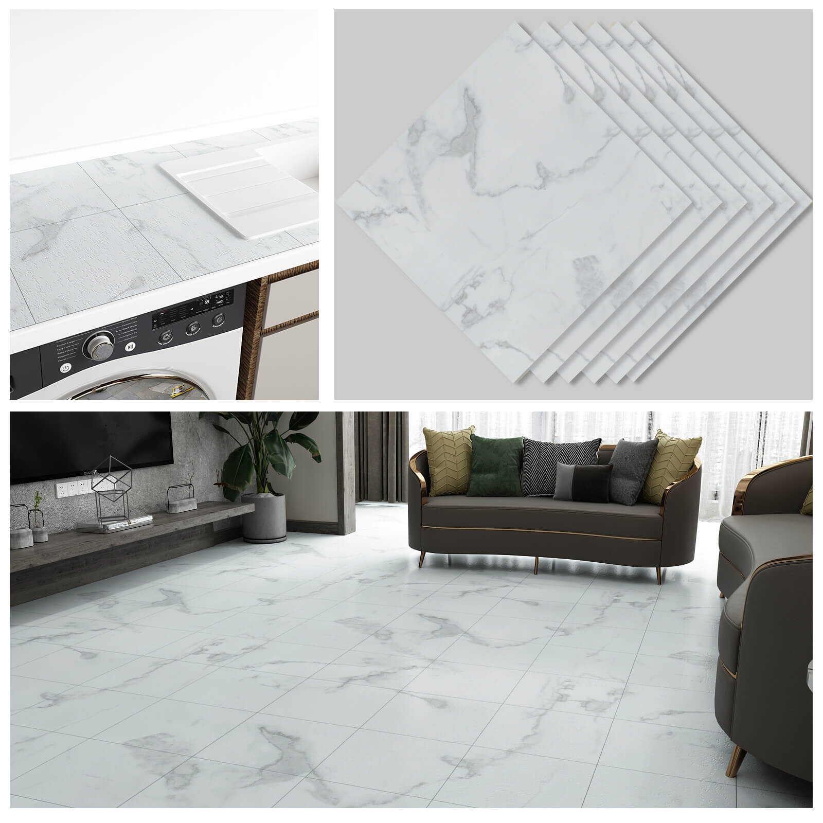 White Marble Vinyl Flooring Tiles – CHIHUT