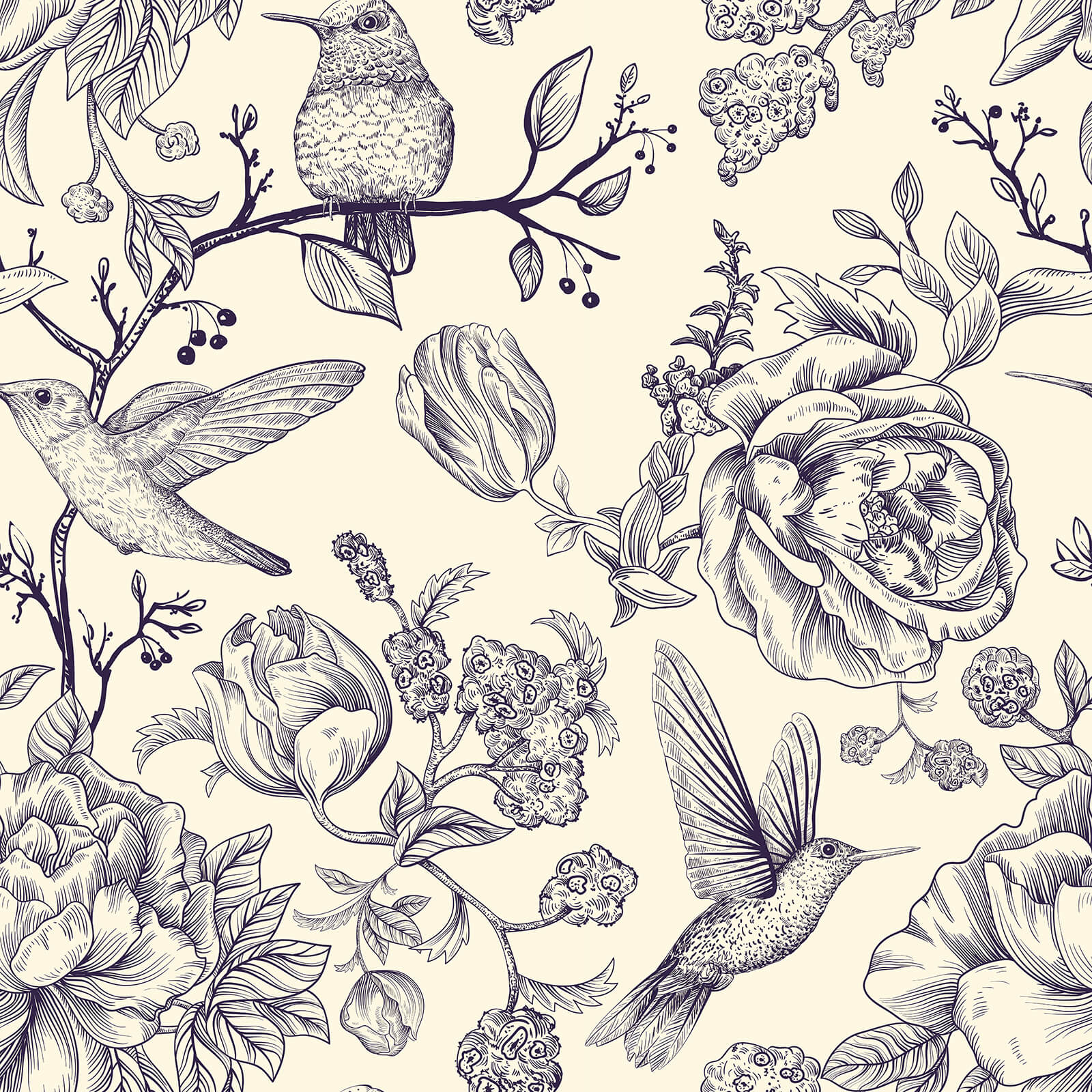     chihut-purple-birds-floral-wallpaper