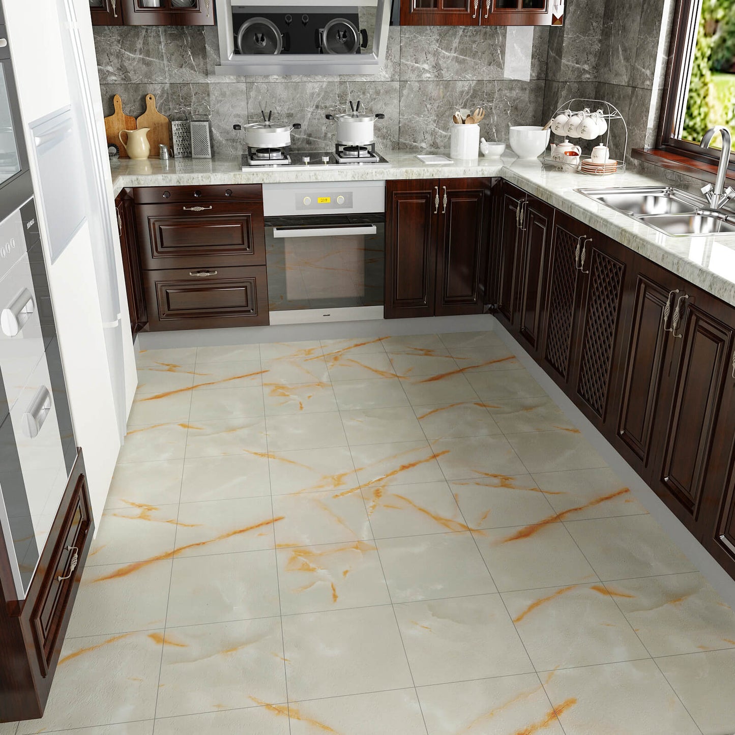     cracked-yellow-oil-proof-marble-tiles-for-kitchen-floor