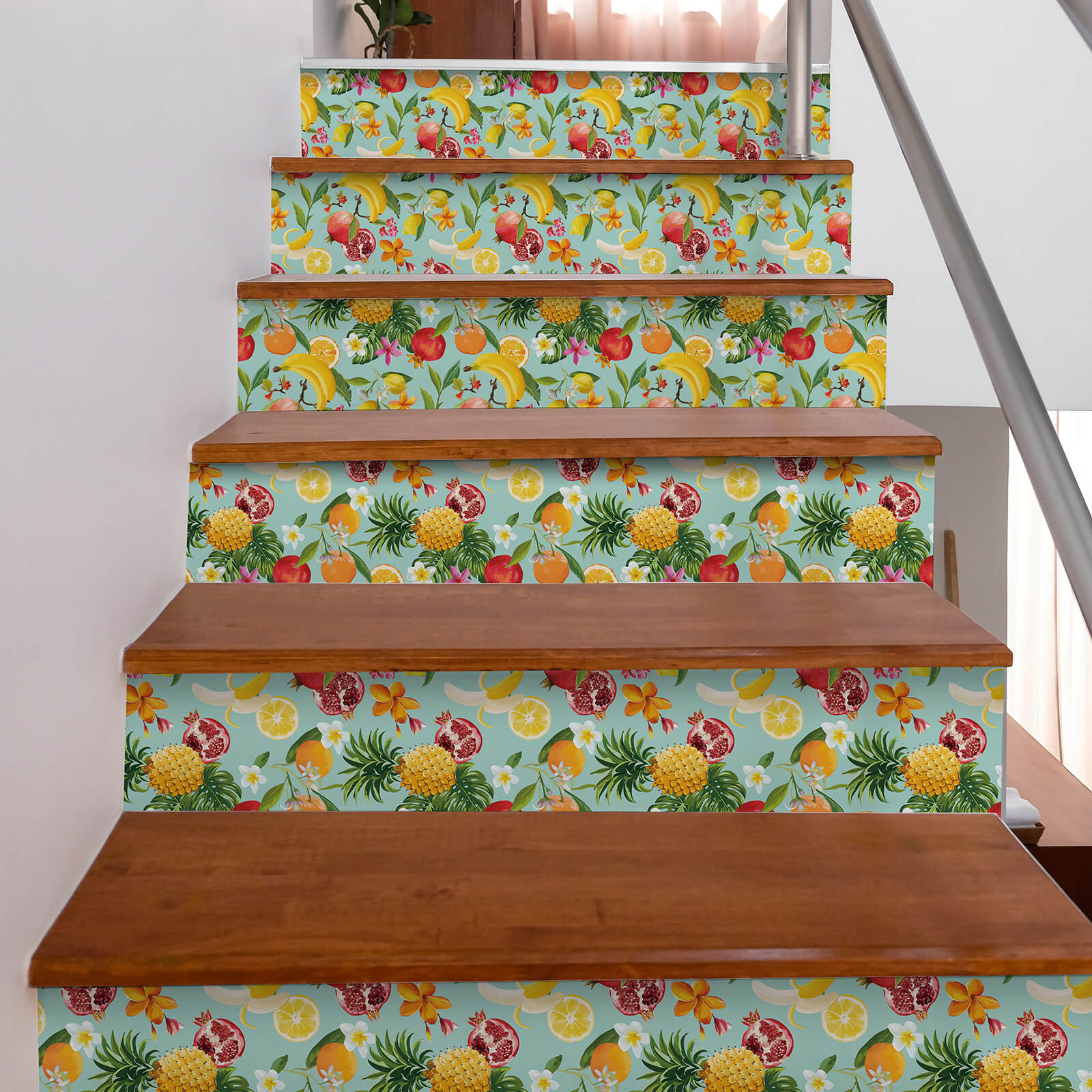     decorative-lemon-citrus-leaf-floral-contact-paper-for-stairs