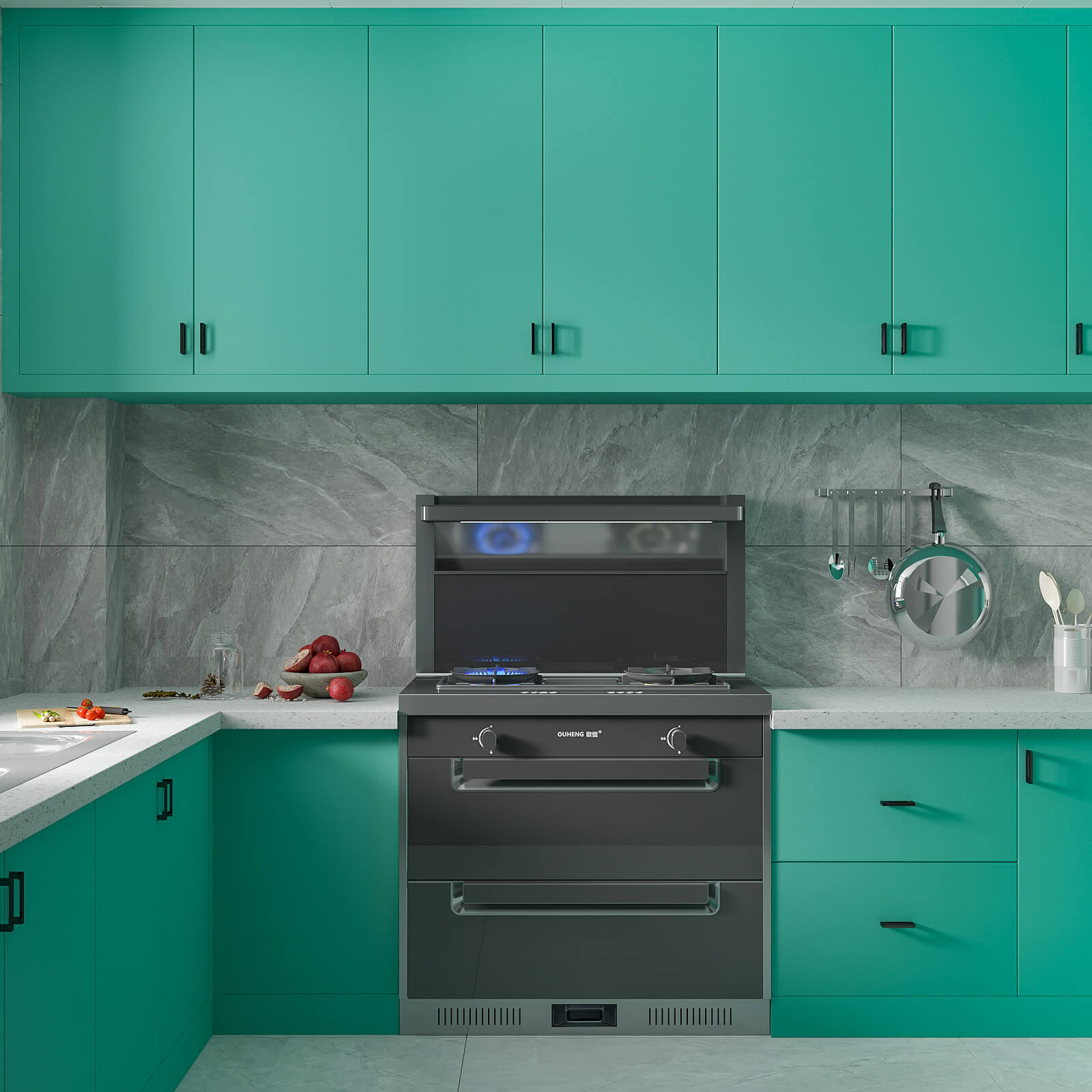 matte-green-wallpaper-for-kitchen-cabinets