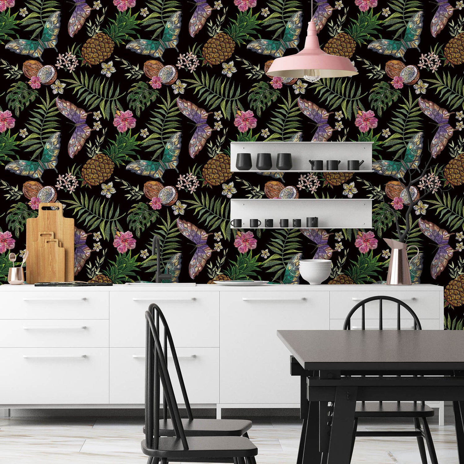 multicolor-floral-leaf-in-dark-background-wallpaper-for-kitchen