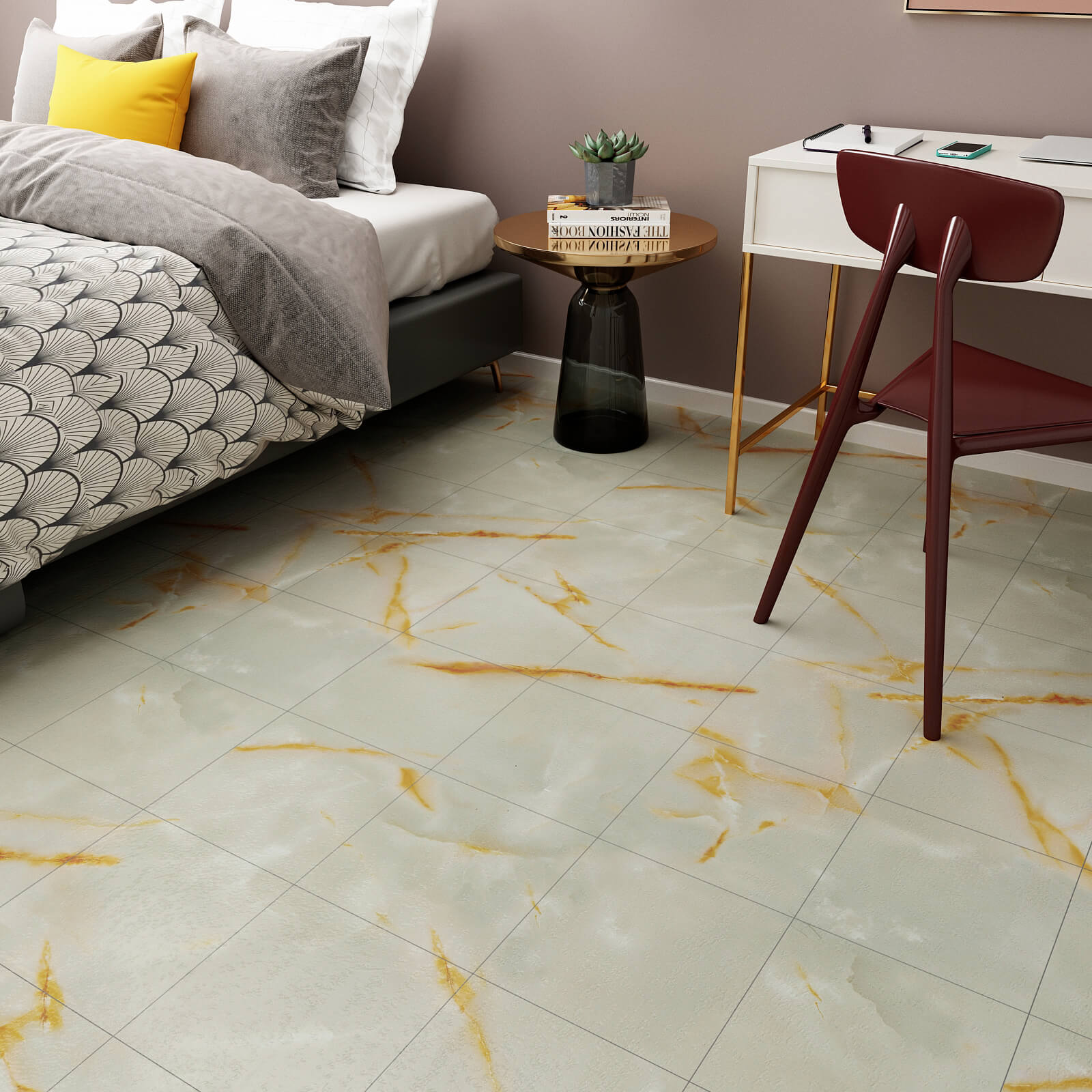 peel-and-stick-cracked-yellow-floor-tile-for-bedroom