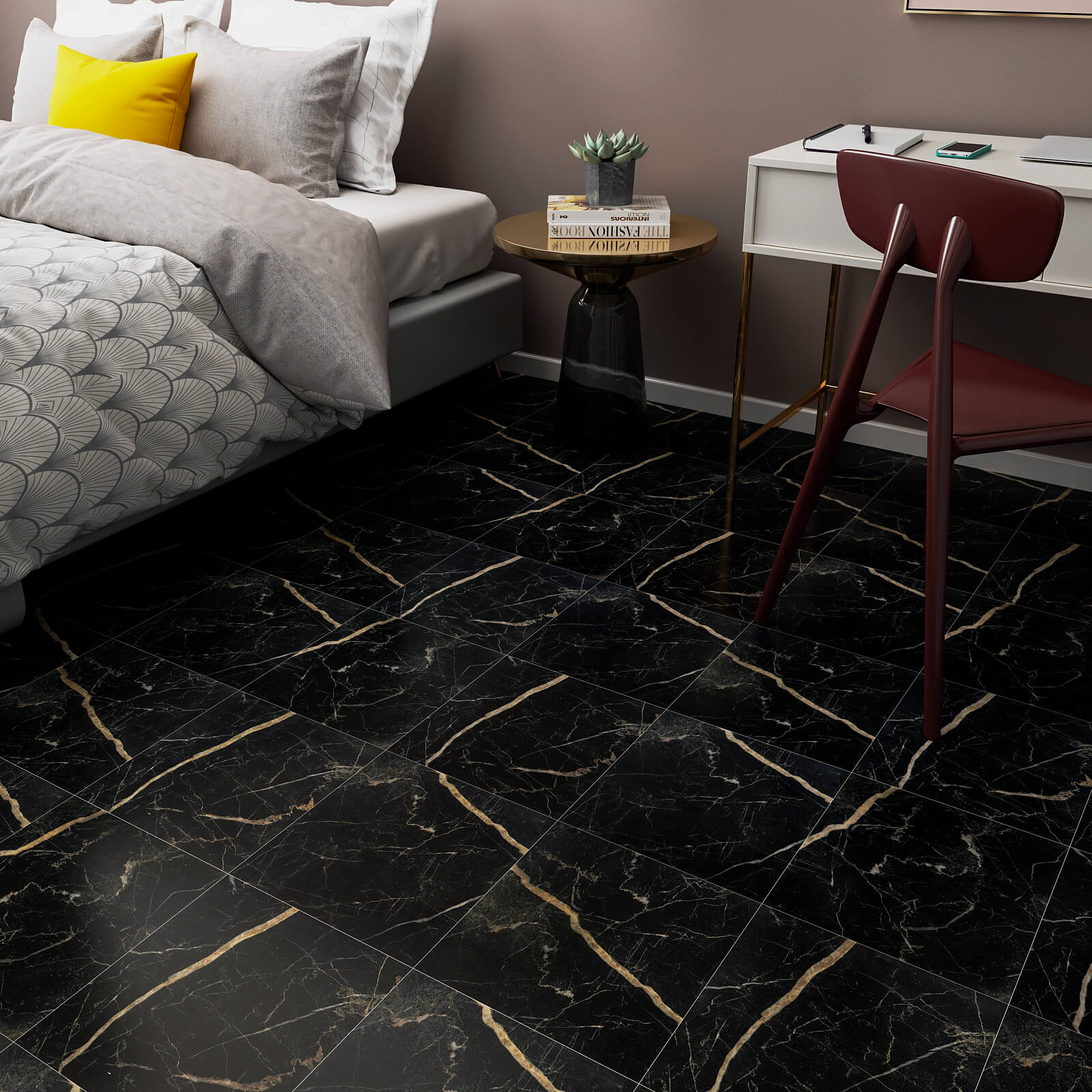 Black Marble Vinyl Flooring Tiles Chihut 7815