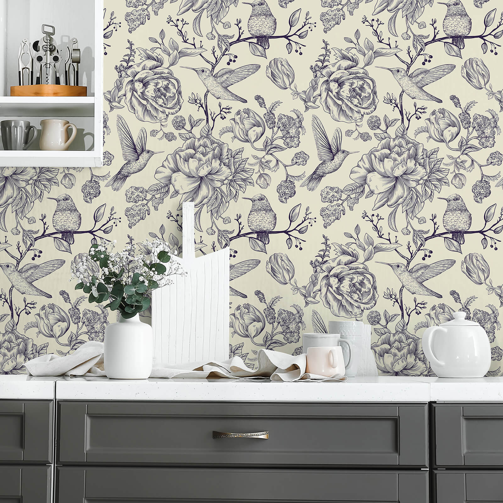     peel-and-stick-wallpaper-for-ktichen-beige-floral-pattern