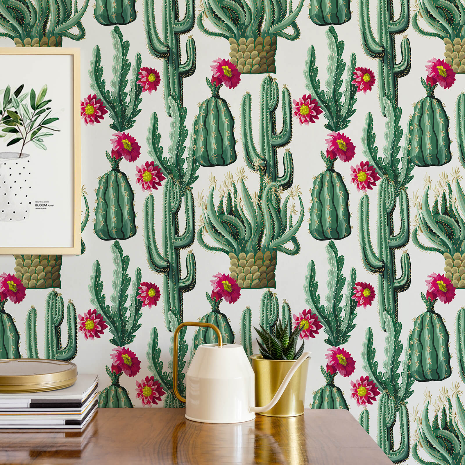 Green Cactus Floral Wallpaper – CHIHUT