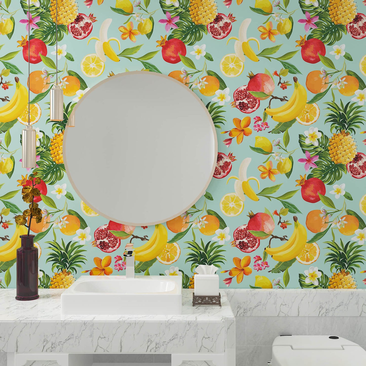    self-adhesive-green-wall-sticker-with-fruits-for-bathroom-waterproof