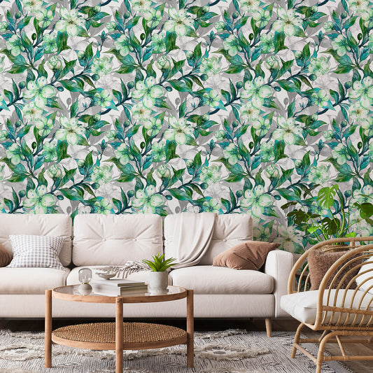    self-adhesive-wall-paper-green-flower-for-living-room