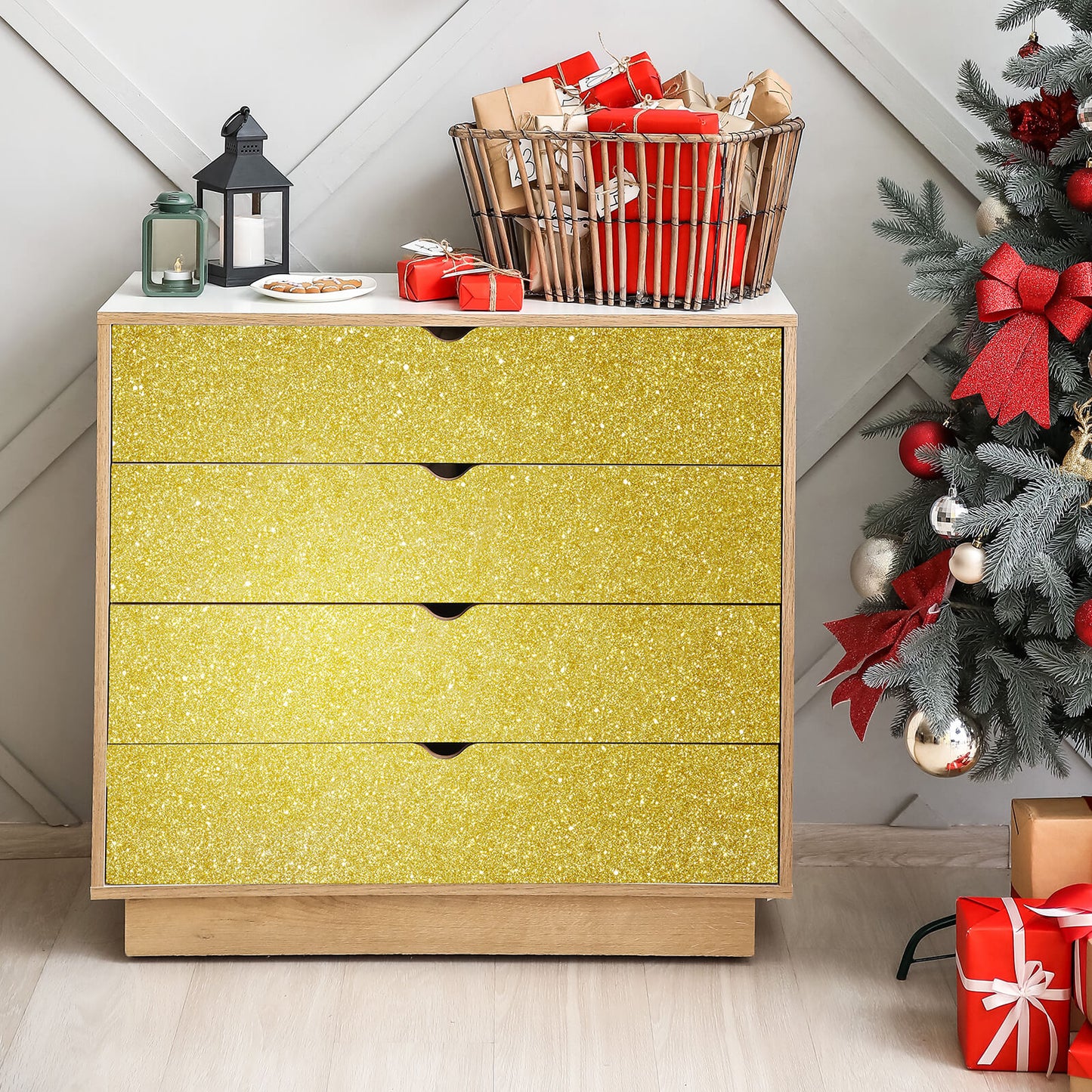     sparkle-gold-fabric-for-cabinets-Christmas-decor