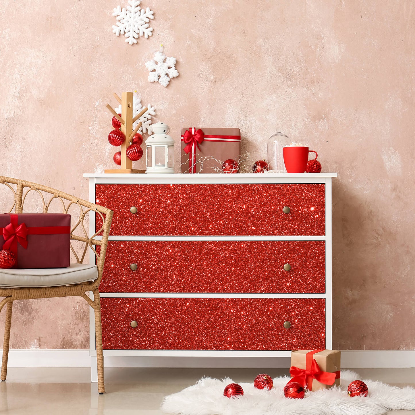     sparkle-red-fabric-for-cabinets-Christmas-decor