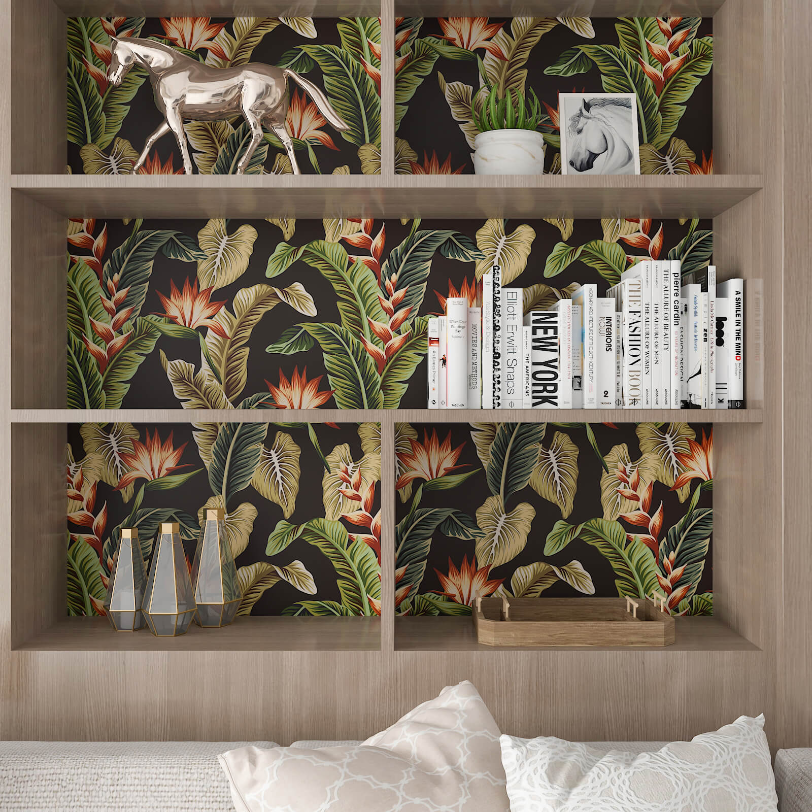 vintage-style-dark-leaf-floral-wallpaper-for-shelf-liner