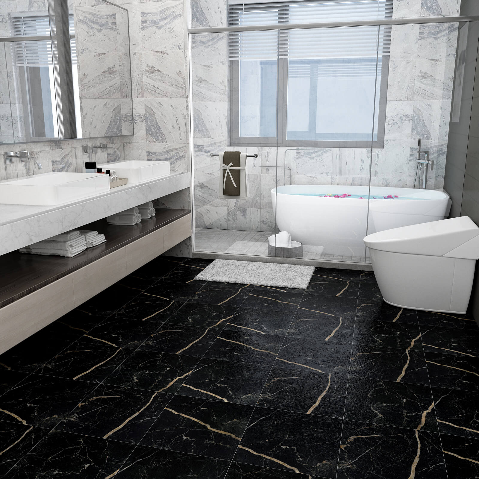 waterproof-black-marble-tile-stick-on-bathroom-floor