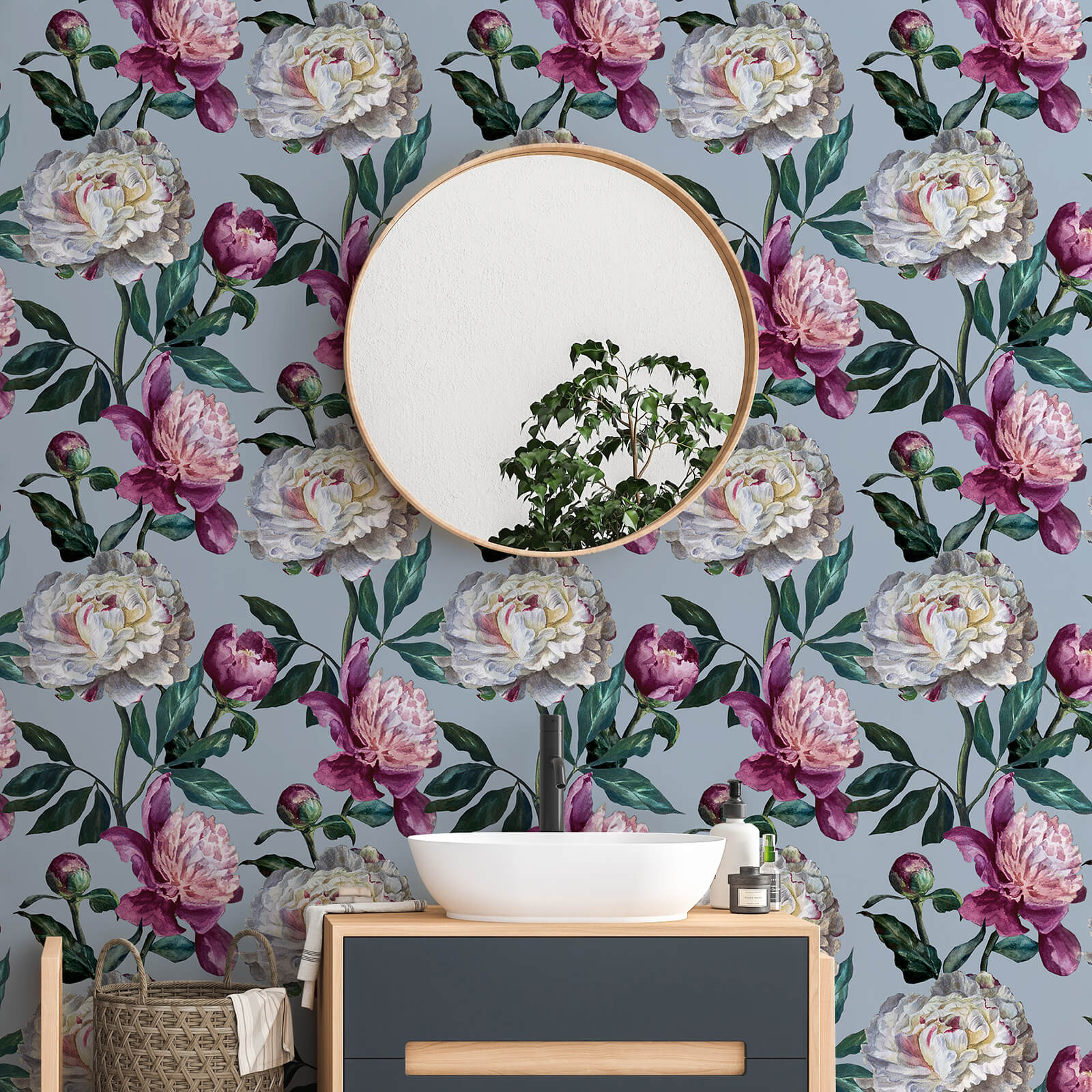 waterproof-floral-wall-covering-for-bathroom