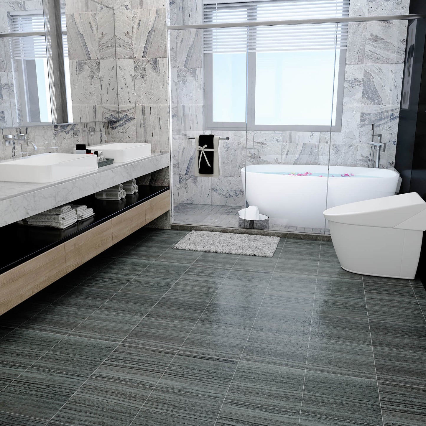    waterproof-grey-wood-tile-stick-on-bathroom-floor